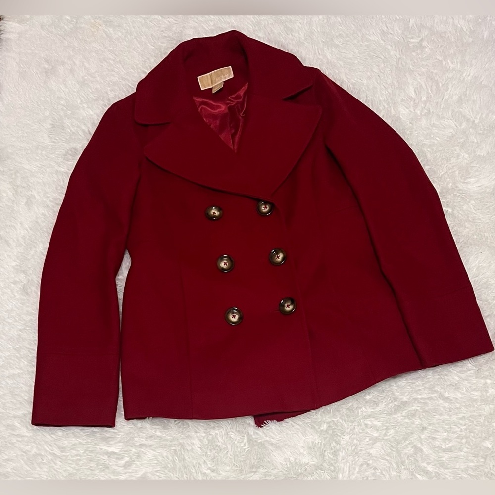 MICHAEL Michael Kors Red Wool Blend Double Breasted Peacoat - Picture 8 of 8